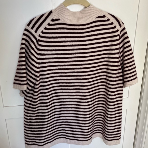 Loft Burgundy/Cream Striped Short Sleeve Sweater - Picture 3 of 8